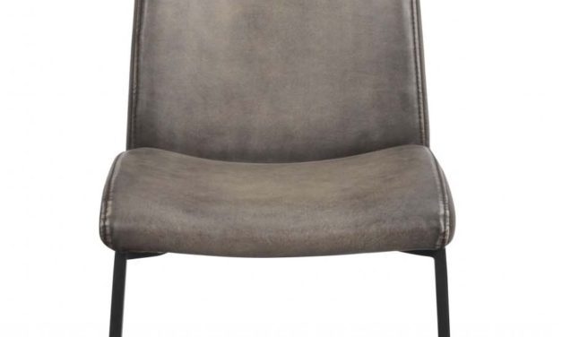 Elton stol – Grå læder PU, sort metal stel