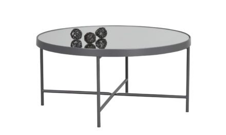London sofabord – spejlglas/antracitgrå metal, rund (Ø83)