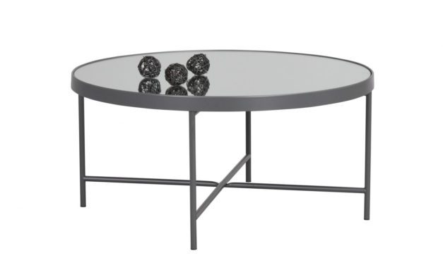 London sofabord – spejlglas/antracitgrå metal, rund (Ø83)
