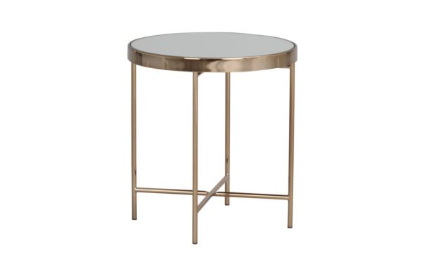 London sidebord – spejlglas/bronzefarvet metal, rund (Ø43)