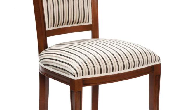 Amore spisebordsstol – valnød og sort/hvid stribet stof