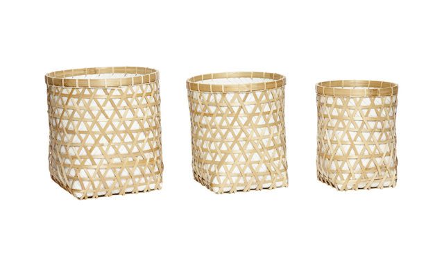 H&Uuml;BSCH Rattan/bambus kurv, natur/hvid, 3 stk.