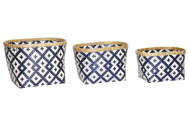 H&Uuml;BSCH Rattan/bambus kurv i hvid/blå/natur, 3 stk.