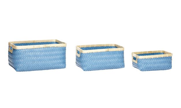H&Uuml;BSCH Polyrattan/bambus kurv i blå/natur, 3 stk.