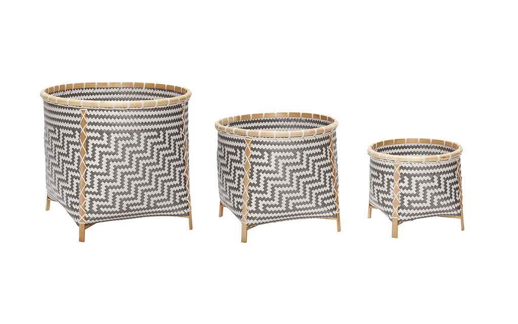 HÜBSCH Bambus flet kurv med ben 3 stk.