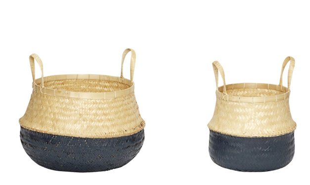 HÜBSCH Bambus kurv med grå bund 2 stk.