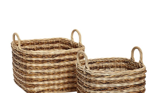 H&Uuml;BSCH Rattan kurv, natur/brun, 2 stk.