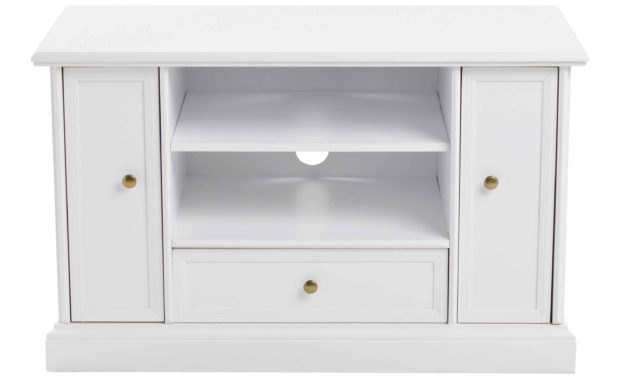 Torino TV-bord – Hvidt og lakeret træ, 2 låger, 1 skuffe og 1 hylde