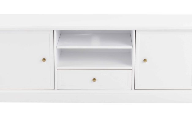 Torino TV-bord – Hvidt og lakeret træ, 2 låger, 1 skuffe og 1 hylde