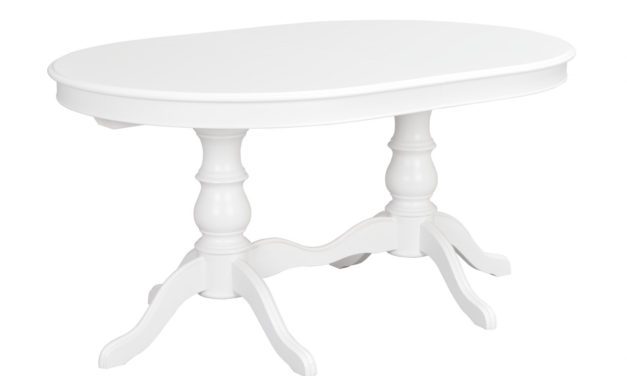 Amadeus spisebord – hvidt træ, oval m. 2 tillægsplader (110×160)