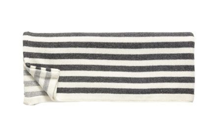 HÜBSCH Plaid i lammeuld m/striber, mørkegrå/lysegrå/offwhite