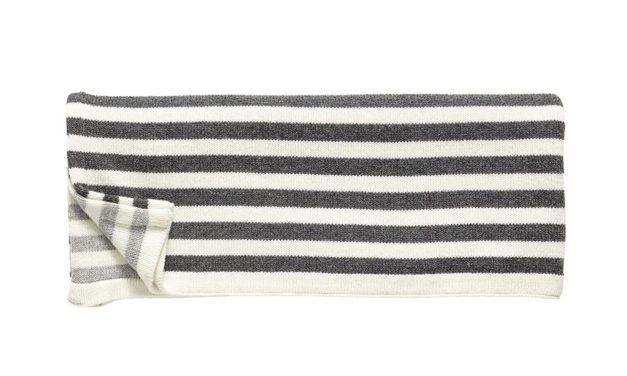 HÜBSCH Plaid i lammeuld m/striber, mørkegrå/lysegrå/offwhite