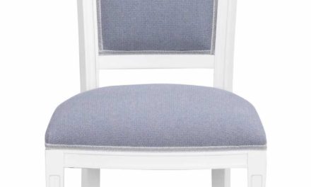 Amore spisebordsstol – hvidt træ og blåt stof