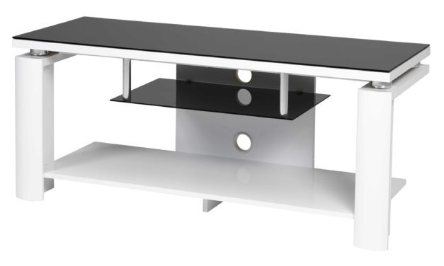 Bronco TV-bænk – tonet glas/hvid m. 2 hylder