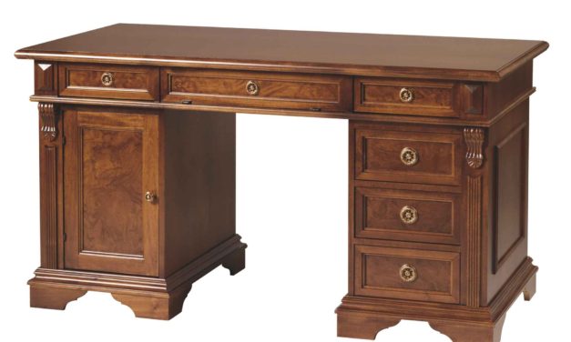 Mozart skrivebord – valnøddebrun m. 6 skuffer og 1 låge