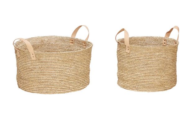 H&Uuml;BSCH Bast kurv m/håndtag, natur, large, 2 stk.