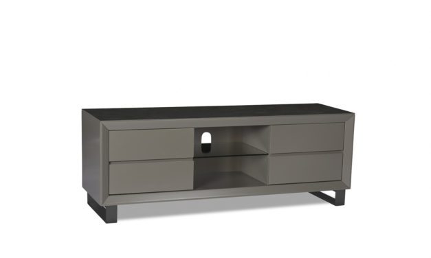 Madrid TV-Bord i grå – 4 skuffer og midterrum med glashylde