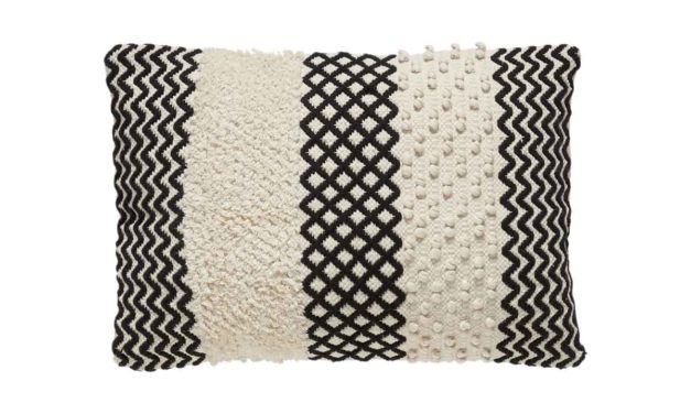 HÜBSCH pude m. mønster – hvid/sort bomuld (40×60)