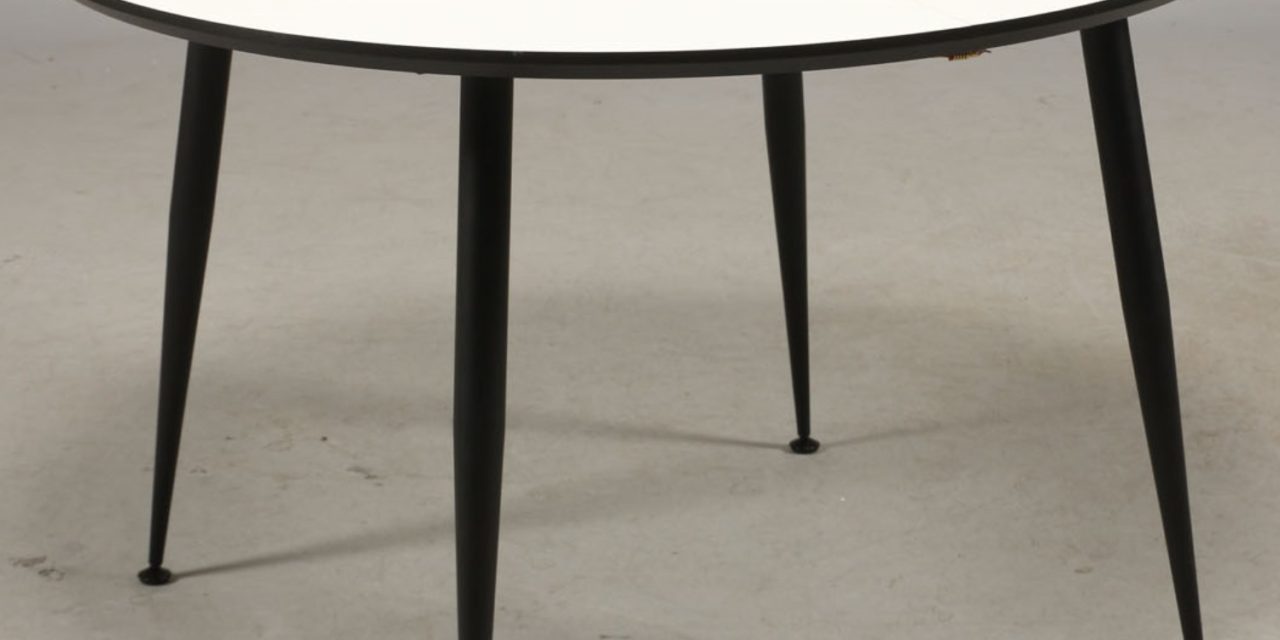 FURBO Spisebord, hvid laminat. sorte metal ben, ø 110 cm.