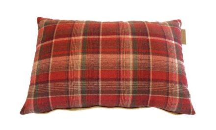 CANETT Cosy pude – rust/grøn/beige, stof/læder, ternet