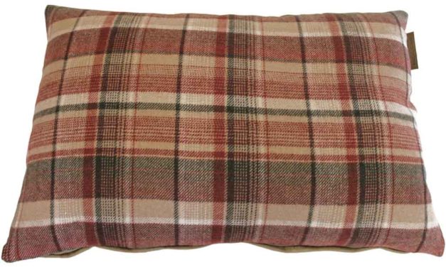 CANETT Cosy pude – beige/grøn, stof/læder, ternet