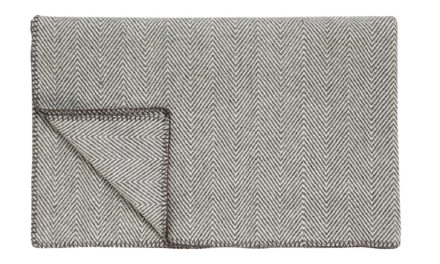 HÜBSCH Uld plaid m/sildebensmønster, grå/offwhite