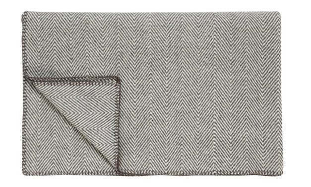 H&Uuml;BSCH Uld plaid m/sildebensmønster, grå/offwhite