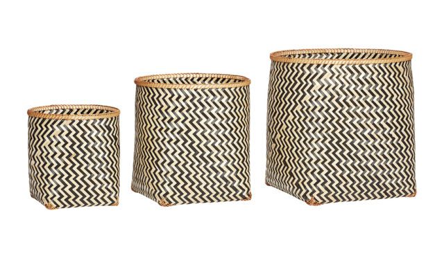 H&Uuml;BSCH Rund bambus kurv, natur/sort, 3 stk.