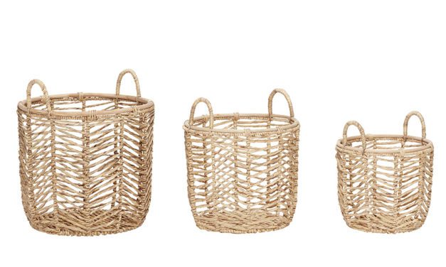 H&Uuml;BSCH Rund vand hyacint kurv m/håndtag, natur, 3 stk.