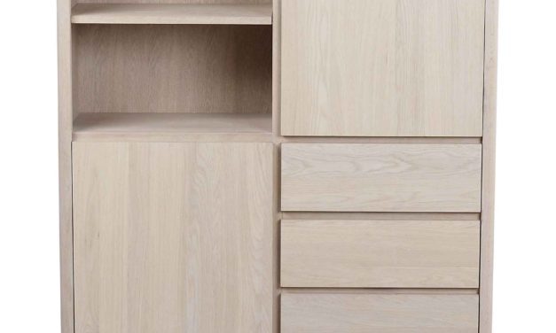 Yumi highboard – Hvidpigmenteret egetræ, 2 låger/3 skuffer/2 hylder