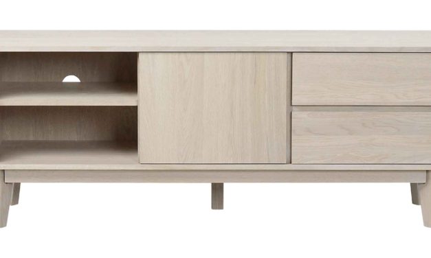 Yumi TV-bord – Hvidpigmenteret egetræ 2 skuffer/2 hylder/1 låge