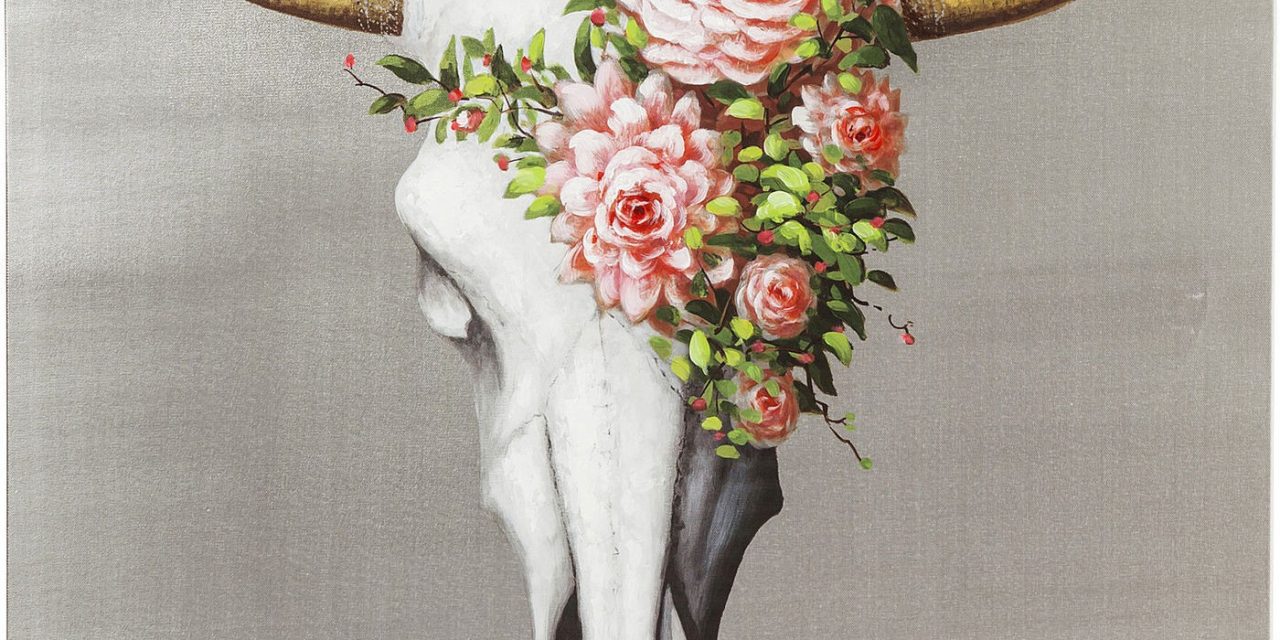 Kare Design Touched flower skull billede i flot linned