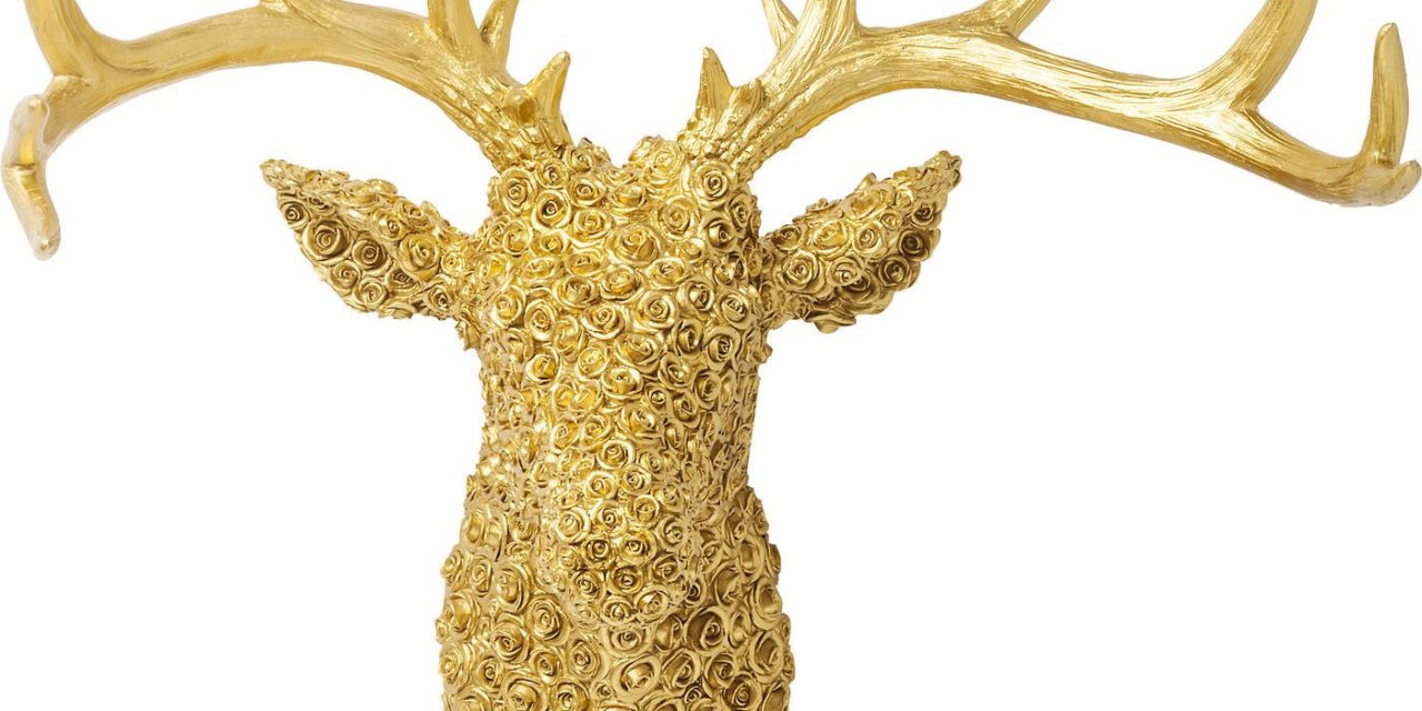 Vægdekoration Antler Deer Roses Guld