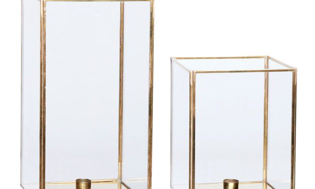H&Uuml;BSCH Lanterne i messing/glas, 2 stk.