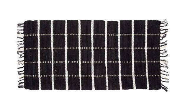 HÜBSCH Vævet tæppe i bomuld, sort/hvid