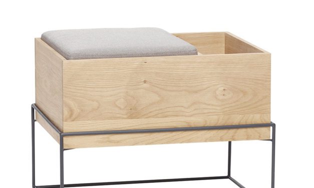 H&Uuml;BSCH Bænk i egetræ m/hynde/opbevaring, natur/grå