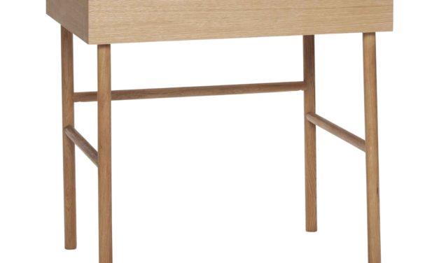 HÜBSCH skrivebord – egetræsfinér, m. opbevaringsrum