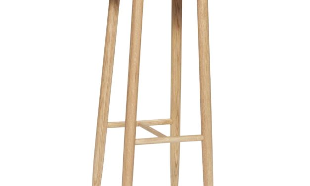 H&Uuml;BSCH barstol m/hynde – natur/grå egetræ og stof, rund (Ø37)