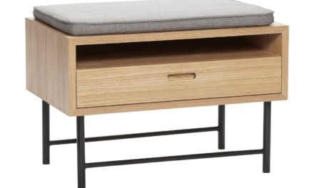 HÜBSCH bænk m. hynde – natur/grå egetræsfinér, m. skuffe og hylde