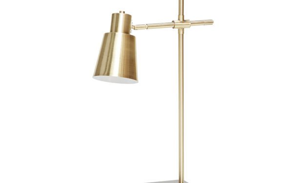 Bordlampe, messing/sort m/marmor fod