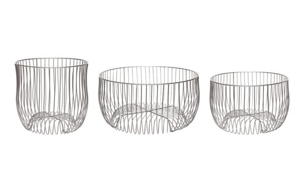 H&Uuml;BSCH Rund metal trådkurv, børstet jern, 3 stk.