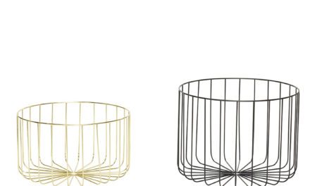 HÜBSCH Trådkurv, rund, metal, sort/guld, s/2