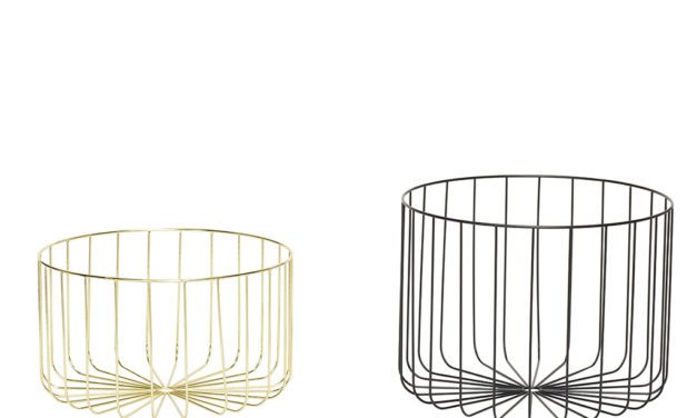 H&Uuml;BSCH Trådkurv, rund, metal, sort/guld, s/2