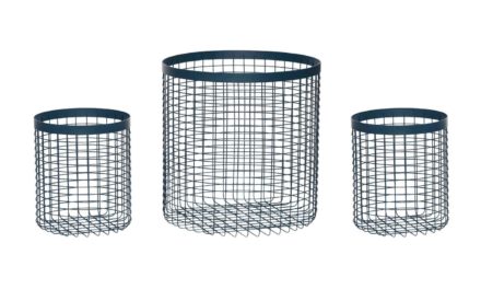 HÜBSCH kurv – blå metal, rund (sæt á 3 stk.)
