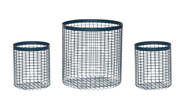 H&Uuml;BSCH kurv – blå metal, rund (sæt &aacute; 3 stk.)