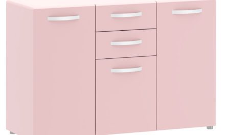 Round skænk i rosa, tre låger + to skuffer, inkl. ben