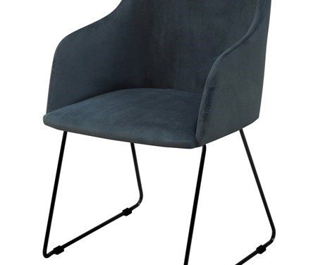 Casablanca spisebordsstol – mørkeblåt stof/sorte metalben, m. armlæn