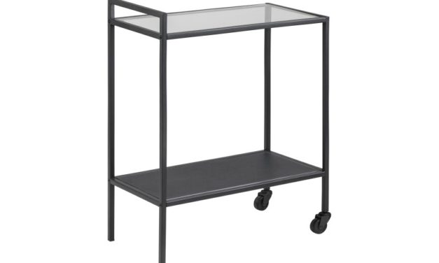 Seaford rullebord – glas/mat sort metal, 2 hjul