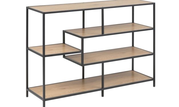 Seaford bogreol – papir vild eg/sort metal, 3 hylder