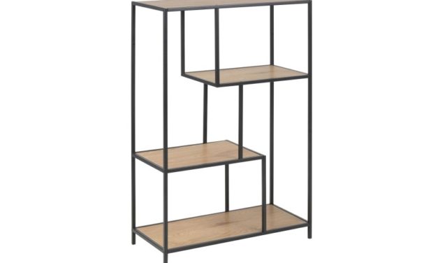 Seaford bogreol – papir vild eg/sort metal, 2 hylder